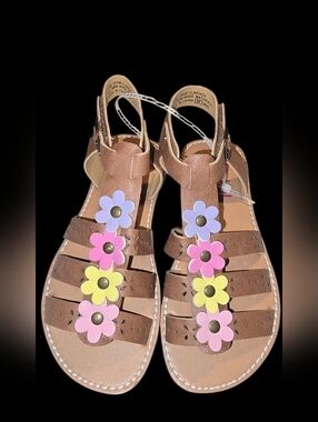 New Girl's Brown Floral-Detail Sandals Size 12